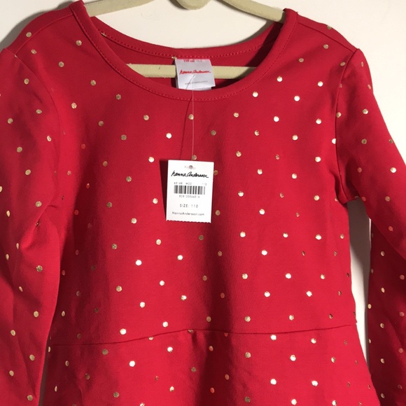 NWT Hanna Andersson size 5 Skater Dress red with gold polka dots long sleeve - Picture 4 of 10